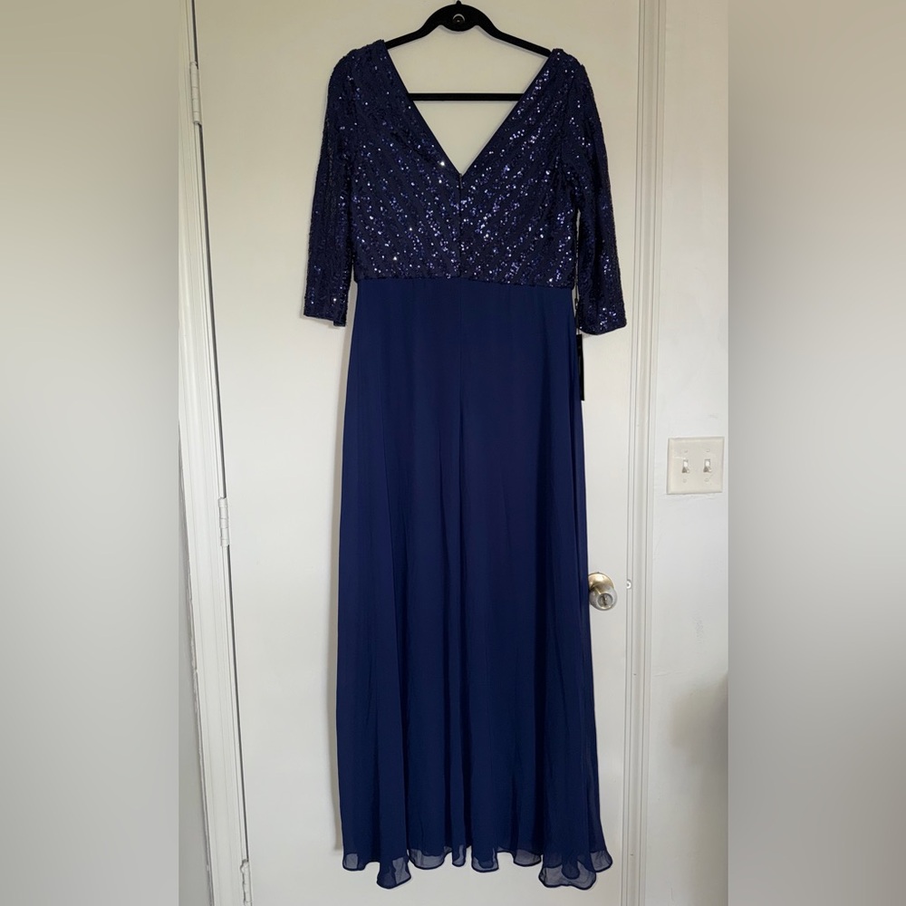 Ever Pretty Navy Sequin V-Neck Long Sleeve Gown